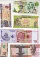 Kongó (Brazzaville) 2 klf T:I Guinea 3 klf T:I, Ghana 3 klf bankjegy T:I