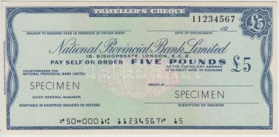 Nagy-Britannia DN "Nemzeti Tartományi Bank" 5Ł "SPECIMEN" utazási csekk T:I Great Britain ND "National Provincial Bank Limited" 5 Pound "SPECIMEN" travellers cheque C:UNC