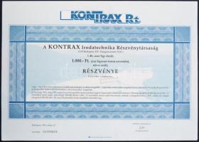 Budapest 1992. "Kontrax Irodatechnika Részvénytársaság" részvénye 1000Ft-ról szelvényekkel + "Kontrax Telekom Részvénytársaság" részvénye 1000Ft-ról szelvényekkel T:I