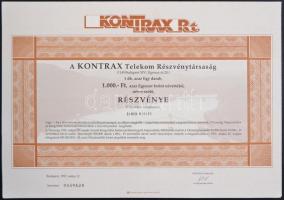 Budapest 1992. "Kontrax Irodatechnika Részvénytársaság" részvénye 1000Ft-ról szelvényekkel...