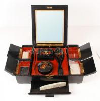 Vietnami hiányos fésülködő szett, kézzel festett, jó állapotban, 39×28 cm