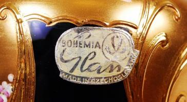 Bohemia kobalt kék váza, gazdagon díszített, jelzett, hibátlan, m:16 cm