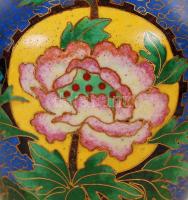 Zománcozott réz kis váza, jó állapotban, m:13 cm