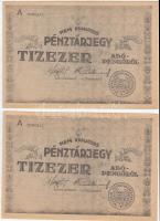 1946. 10.000AP nem kamatozó Pénztárjegy "Másra Át Nem Ruházható" nélkül és számozás nélkül (2x) T:II Adamo P57A,P57Ah