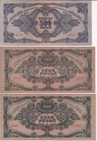 1945. 1000P (2x) az egyik "MNB" bélyeggel + 500P T:II-,III,II