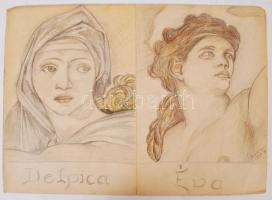 Máry jelzéssel: Delpica és Éva. Színes ceruza, papír, 31×43 cm