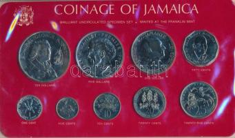 Jamaica 1977. 1c-1$ (7xklf) + 5$ Ag + 10$ Ag forgalmi szett tájékoztatóval díszkiadásban (csomagolás sérült) T:BU Jamaica 1977. 1 Cents - 1 Dollar (7xdiff) + 5 Dollars Ag + 10 Dollars Ag in coin set with information in original (damaged) packing C:BU Krause MS13