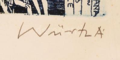 Würtz Ádám (1927-1994): Carmina Burana. Színezett rézkarc, papír, jelzett, üvegezett keretben, 40×30...