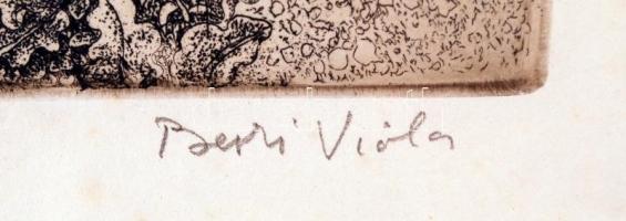 Berki Viola (1932-2001): Enyészet városa. Rézkarc, papír, jelzett, üvegezett keretben, 29×24 cm