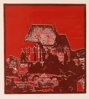 Ábrahám Rafael (1929-): Régi vártemplom. Színezett linó, papír, jelzett, üvegezett keretben 29×26 cm