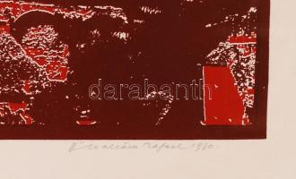 Ábrahám Rafael (1929-): Régi vártemplom. Színezett linó, papír, jelzett, üvegezett keretben 29×26 cm