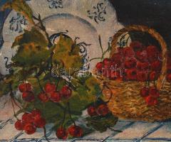 Lengyel jelzéssel: Csendélet cseresznyével. Olaj, vászon, keretben, 27×38 cm