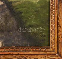 Lesse jelzéssel: Templom a patak mellett. Olaj, fa lemez, keretben, 32×46 cm