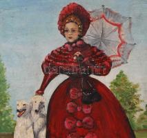 Olvashatatlan jelzéssel: Úri hölgy agarakkal. Olaj, vászon, kisebb szakadással, 70×50 cm