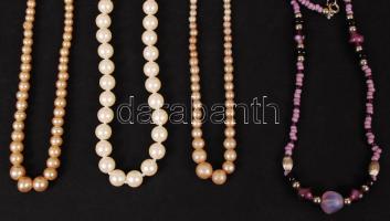 Bizsu tétel, benne gyöngyből készült 4 db nyaklánc és 2 db fülbevaló, összesen 6 db