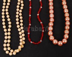 Bizsu tétel, benne gyöngyből készült 3 db nyaklánc, 2 db fülbevaló és egy karkötő, összesen 6 db