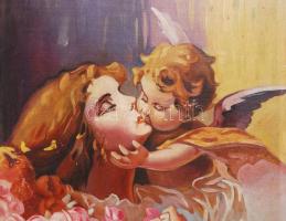 Olvashatatlan jelzéssel: Angyali csók. Olaj, karton, keretben, 52×40 cm