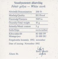 1992. 200Ft Ag "Veszélyeztetett állatvilág-gólya" T:PP Tokban, tanúsítvánnyal
Adamo EM126