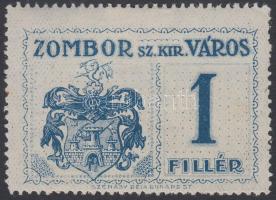 1914 Zombor városi illetékbélyeg 1f 11 1/2 fogazás, Budapest után nincs pont