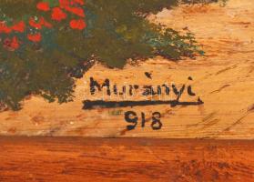 Murányi jelzéssel: Hazatérő család. Olaj, karton, keretben, 20×25 cm