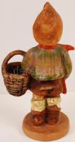 Kisfiú kosárral, kézzel festett kerámia, jelzett (Hummel copy!), apró máz hibával, m:16 cm