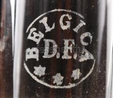 Réz petróleumlámpa, jelzett (Belgica) üvegburával, m:37 cm