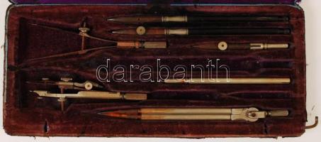 Carl Renber hiányos körzőkészlet, 14×10 cm