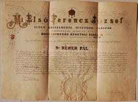 1889 Nagyalakú őrkanonoki kinevezés Bémer Pál részére Ferencz József és Csáky Albin főispán, saját kezű aláírásával és a nagyváradi püspök ellenjegyzéséve