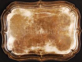 Ezüst (Ag.) tálca, gravírozott, jelzett, mesterjeggyel(CH), karcolásokkal, 17×23 cm, nettó:173 g