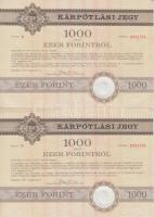 Budapest 1991. "Országos Kárrendezési és Kárpótlási Hivatal" kárpótlási jegye 1000Ft-ról, ...