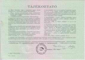 Budapest 1991. "Országos Kárrendezési és Kárpótlási Hivatal" kárpótlási jegye 5000Ft-ról, ...