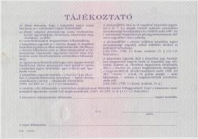 Budapest 1991. "Országos Kárrendezési és Kárpótlási Hivatal" kárpótlási jegye 10.000Ft-ról...