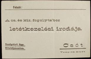 1916 Csót hadifogolytábor előnyomott levélboríték