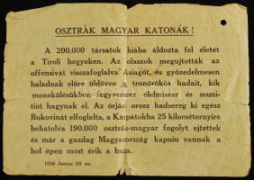 1916 I. világháború olasz katonai demoralizáló szórólap magyar katonák részére / Italian flyer  for soldiers