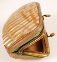 Régi gyöngyház borítású pénztárca, réz kapoccsal, 10×6,5 cm