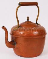Régi réz teás kancsó, horpadt, m:29 cm, d:18 cm