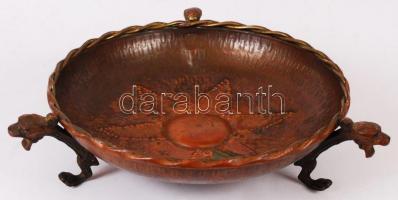 Régi oroszlán fejes réz tál, d:30 cm