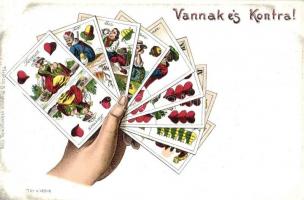 Vannak és Kontra magyar kártyás képeslap; kiadja Ferenczi B. / Tell playing cards, litho