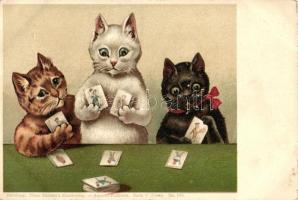 Cats, playing cards, Theo Stroefers Aquarell-Postkarte Serie V. (Tiere) No. 686. litho