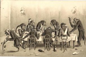Monkey dinner Emb. litho (EK)