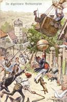 Die abgerissene Kirchturmspitze / military balloon accident, humour s: Arthur Thiele