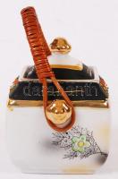 Japán festett porcelán cukortartó, jelzett, hibátlan, 10x8 cm
