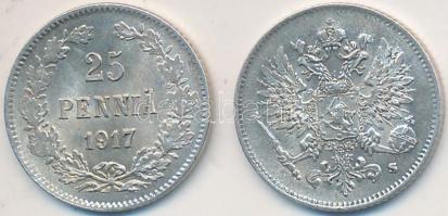 Finnország 1916-1917. 25P Ag (2x) T:2
Finland 1916-1917. 25 Pennia Ag (2x) C:XF