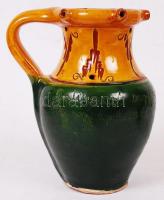 Csákvár sárga-zöld kerámia köcsögök, jelzett, hibátlan, m: 16 és 20 cm