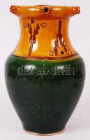 Csákvár sárga-zöld kerámia köcsögök, jelzett, hibátlan, m: 16 és 20 cm