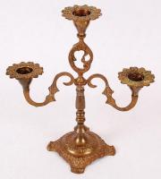 Háromágú bronz gyertyatartó, m: 24 cm