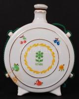 Hollóházi pálinkás kulacs dugóval, 2 db hozzávaló kupica, jelzett, hibátlan, m: 4,5 és 17 cm