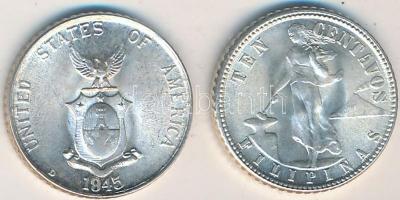 Fülöp Szigetek/Amerikai Egyesült Államok Közigazgatás 1944D-1945D 10c Ag (2x) T:1-,2
Philippines / U...