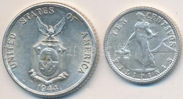 Fülöp Szigetek / Amerikai Egyesült Államok Közigazgatás 1945D 10c Ag + 1944D 20c Ag (2x) T:2
Philipp...