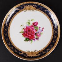 Hoffburg csésze matricás teáscsésze aljjal, kopásnyomokkal, jelzett, csésze m: 7 cm, d: 9 cm, tál d:...